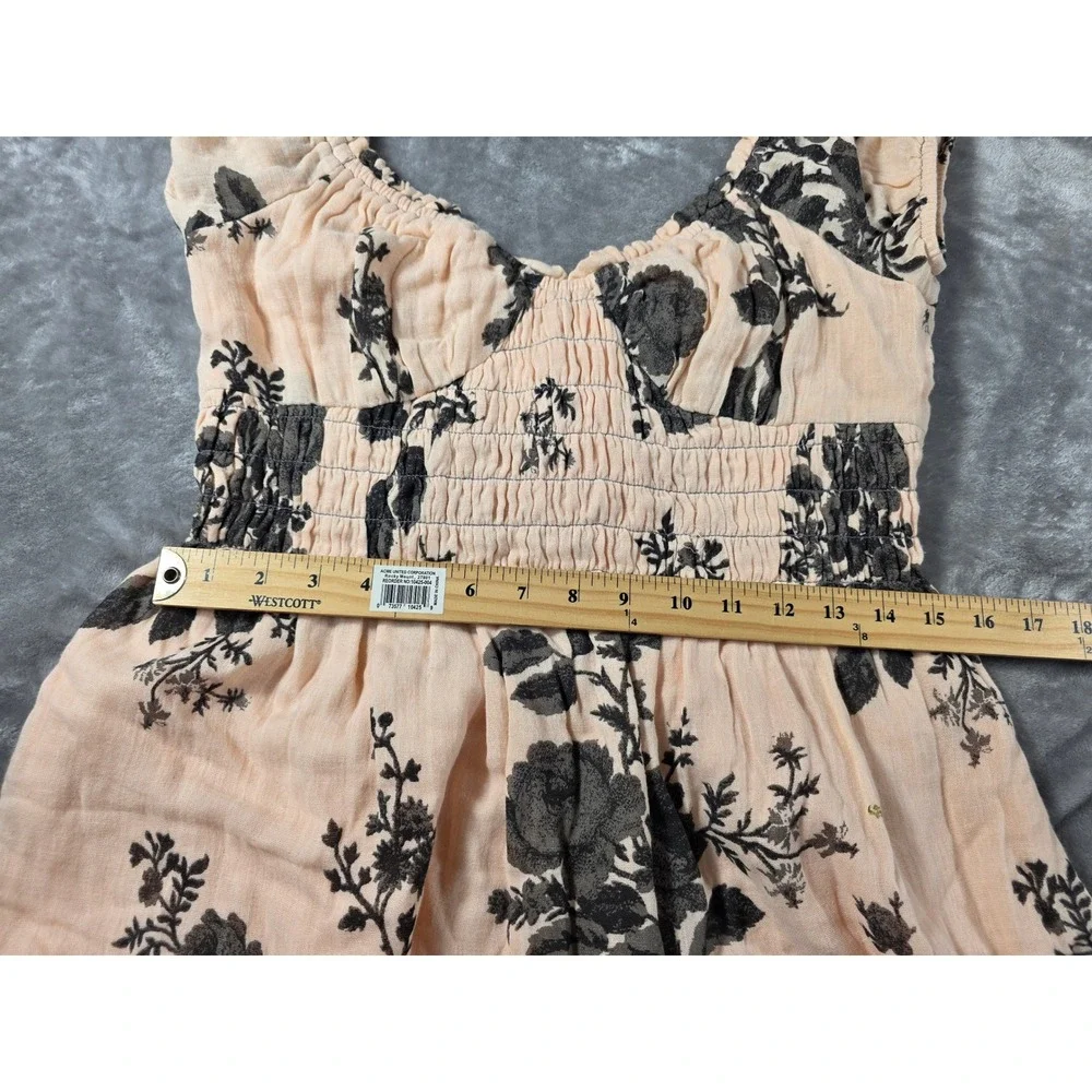 Free People Forget Me Not Midi Dress Sz Small Peach Floral Cottage core Boho